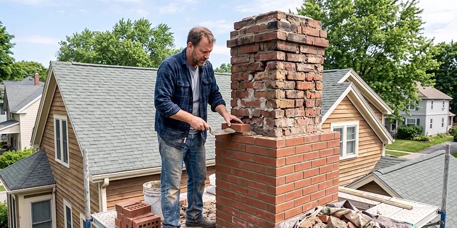 Old and Crumbling Brick Chimney Rebuild Linden
