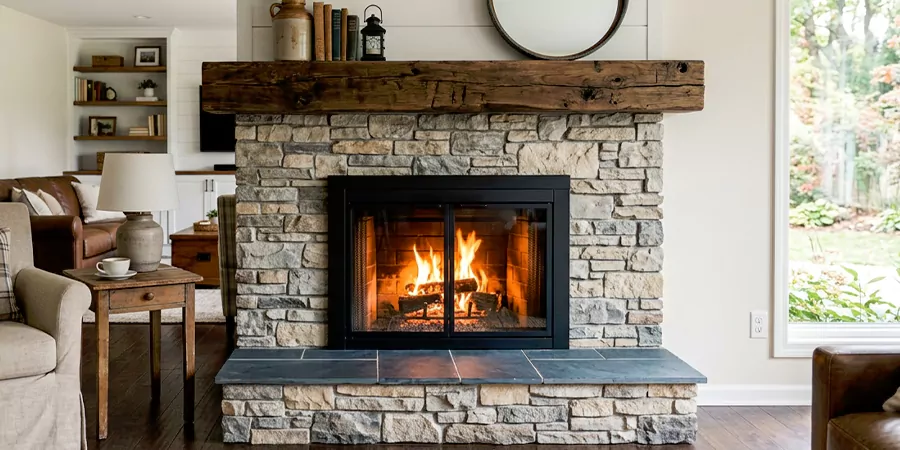 Modern and Farmhouse Fireplace Makeover Linden