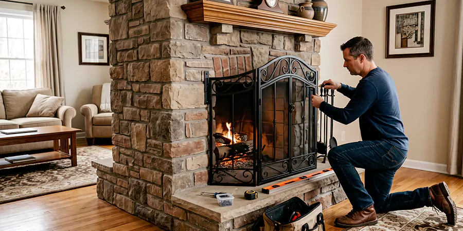 Custom and Decorative Fireplace Screen Installation Linden